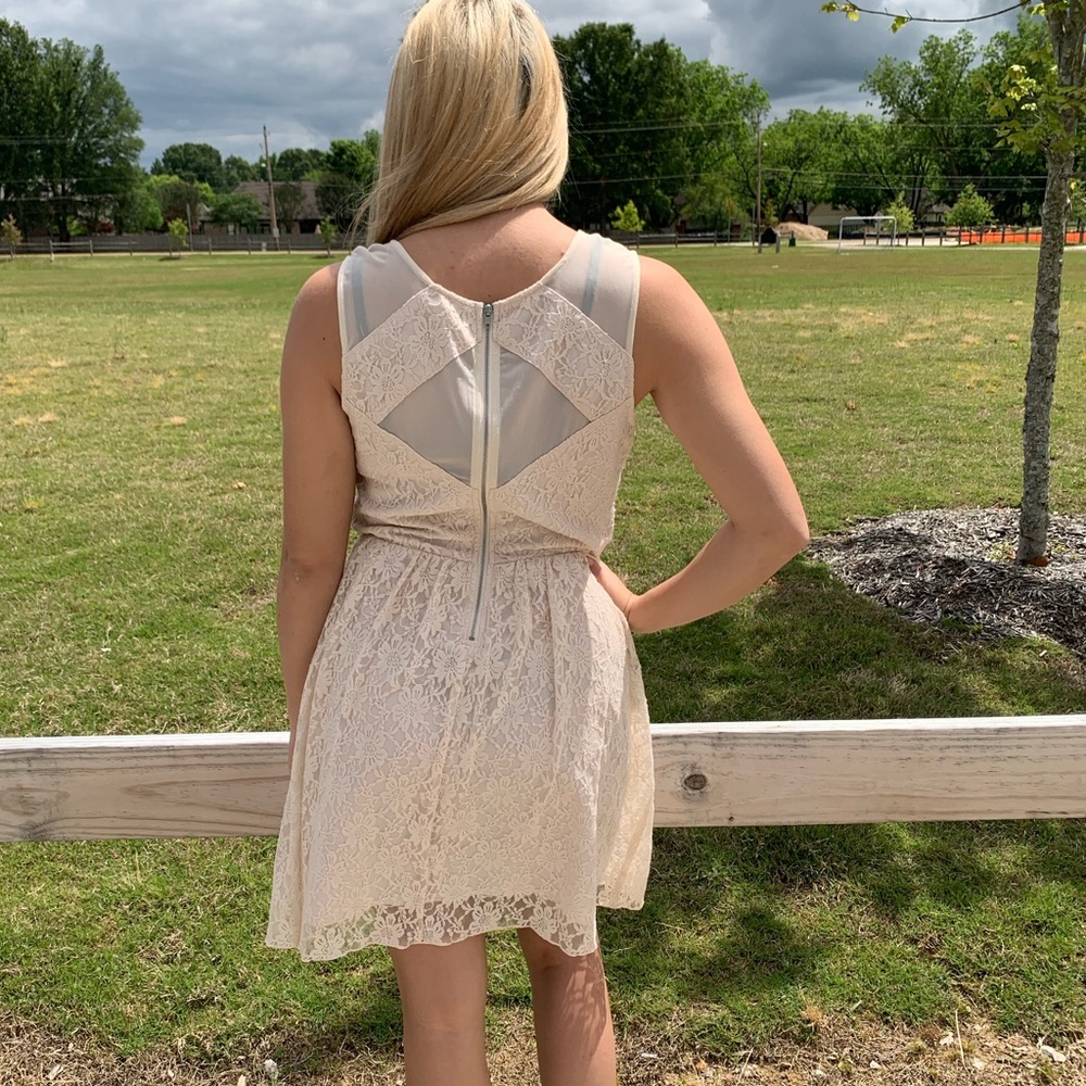 JACK Sleeveless Sheer Lace Dress Lined Champagne 4 - Picture 4 of 5